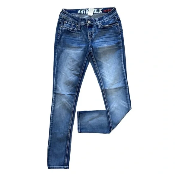 💙 HYDRAULIC Lola Curvy Low Rise Skinny Jeans 5/6 ✨ Embroidered Y2K Denim 💙 - Picture 1 of 13